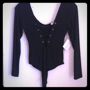 NWT Black lace up long sleeved body suit